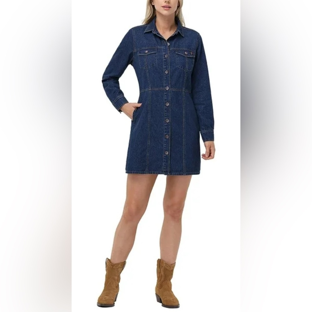 Frye Blue Long Sleeve Denim Dress
